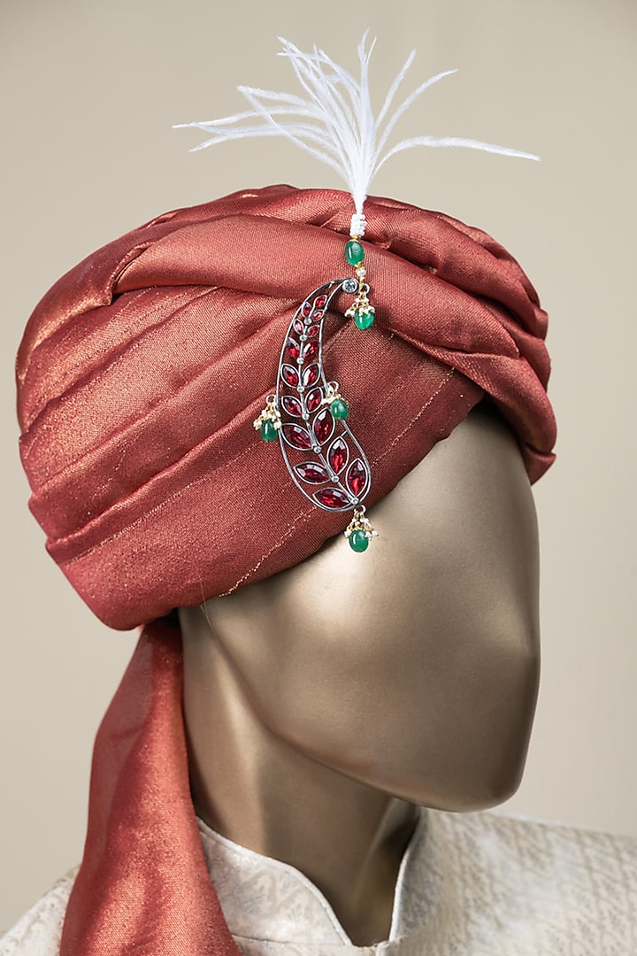 Multi-Colored Semi-Precious Stone Embellished Sarpech by TASVA at Pernia's Pop Up Shop