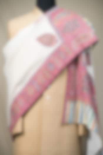 White & Pink Pashmina Shawl by TASVA
