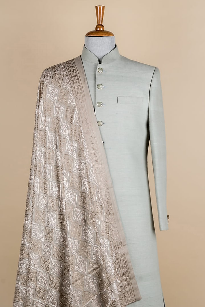 Grey Pashmina Embroidered Stole by TASVA