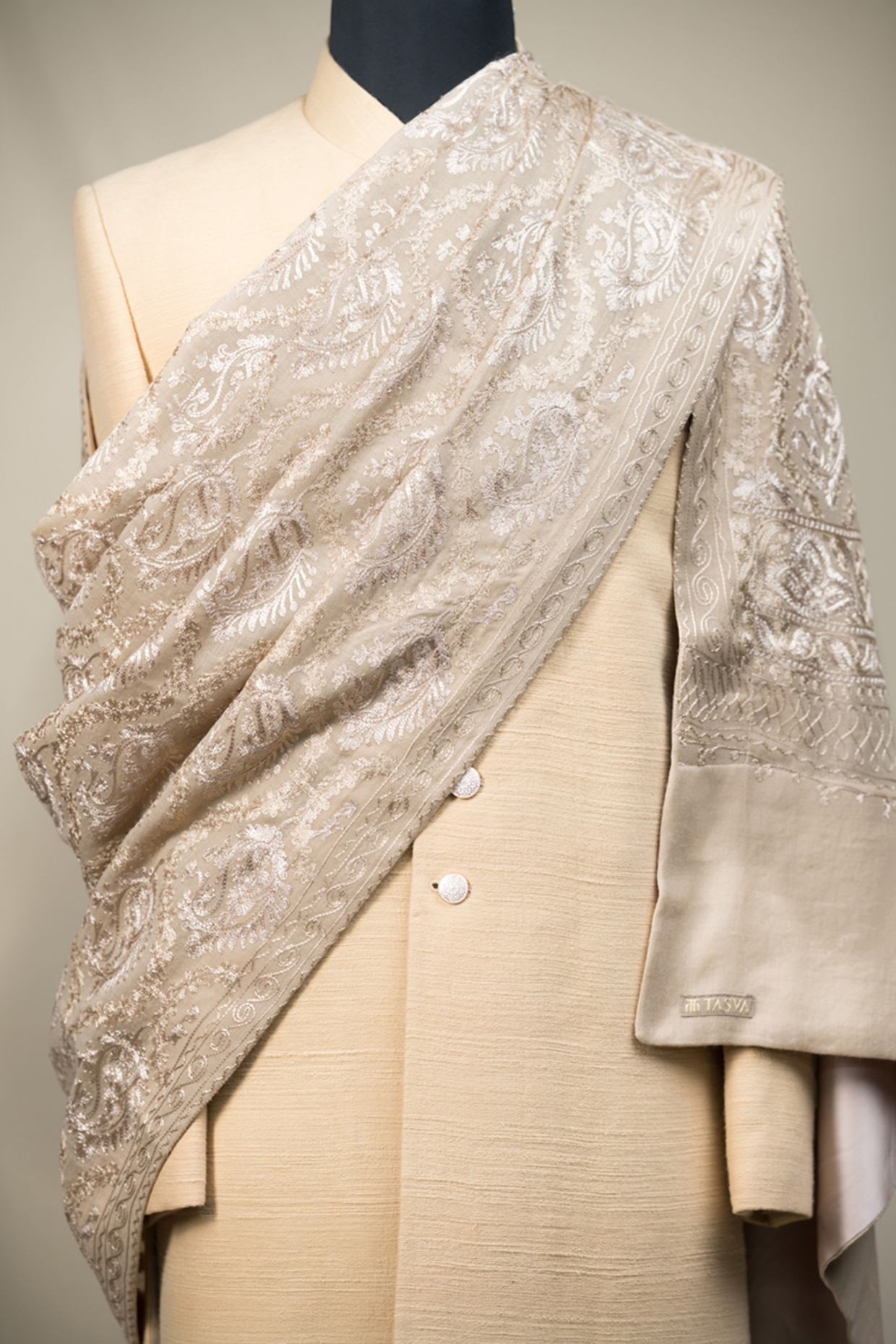 Beige Pashmina Shawl by TASVA