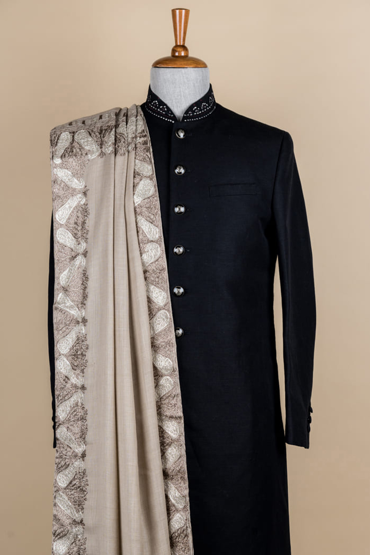 Beige Pashmina Embroidered Shawl by TASVA