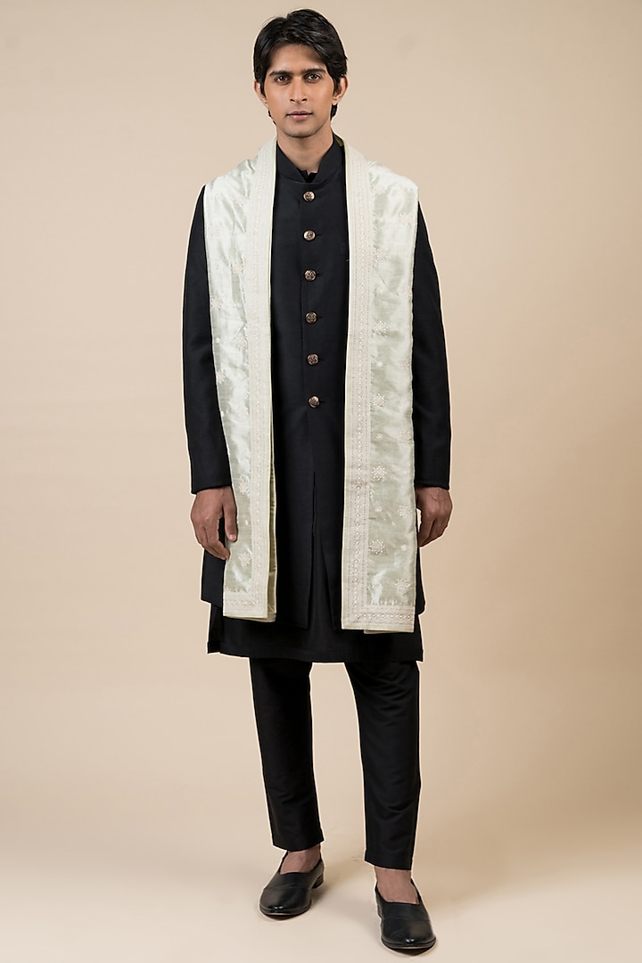 Light Green Pashmina Embroidered Shawl by TASVA