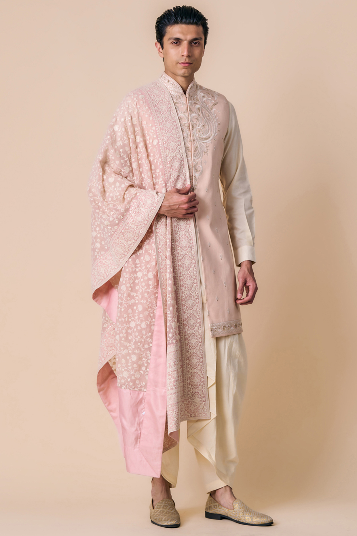 Pink Pashmina Embroidered Shawl by TASVA