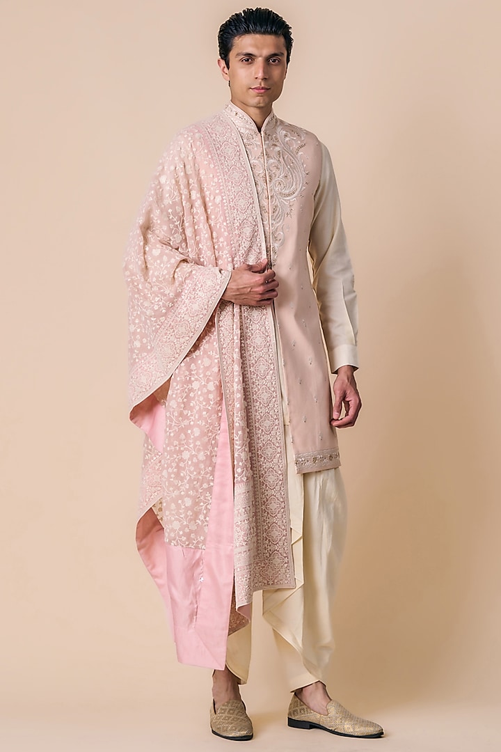 Pink Pashmina Embroidered Shawl by TASVA