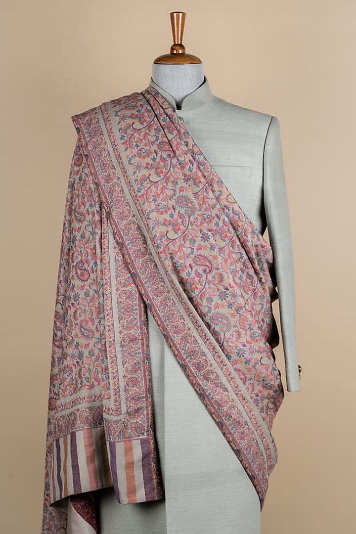 Beige & Pink Pashmina Stole by TASVA