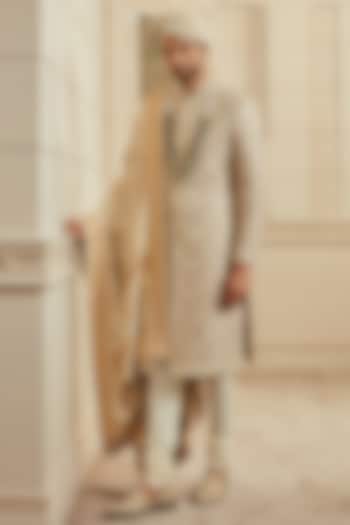Gold Banarasi Brocade Embroidered Groom Sherwani Set by TASVA at Pernia's Pop Up Shop
