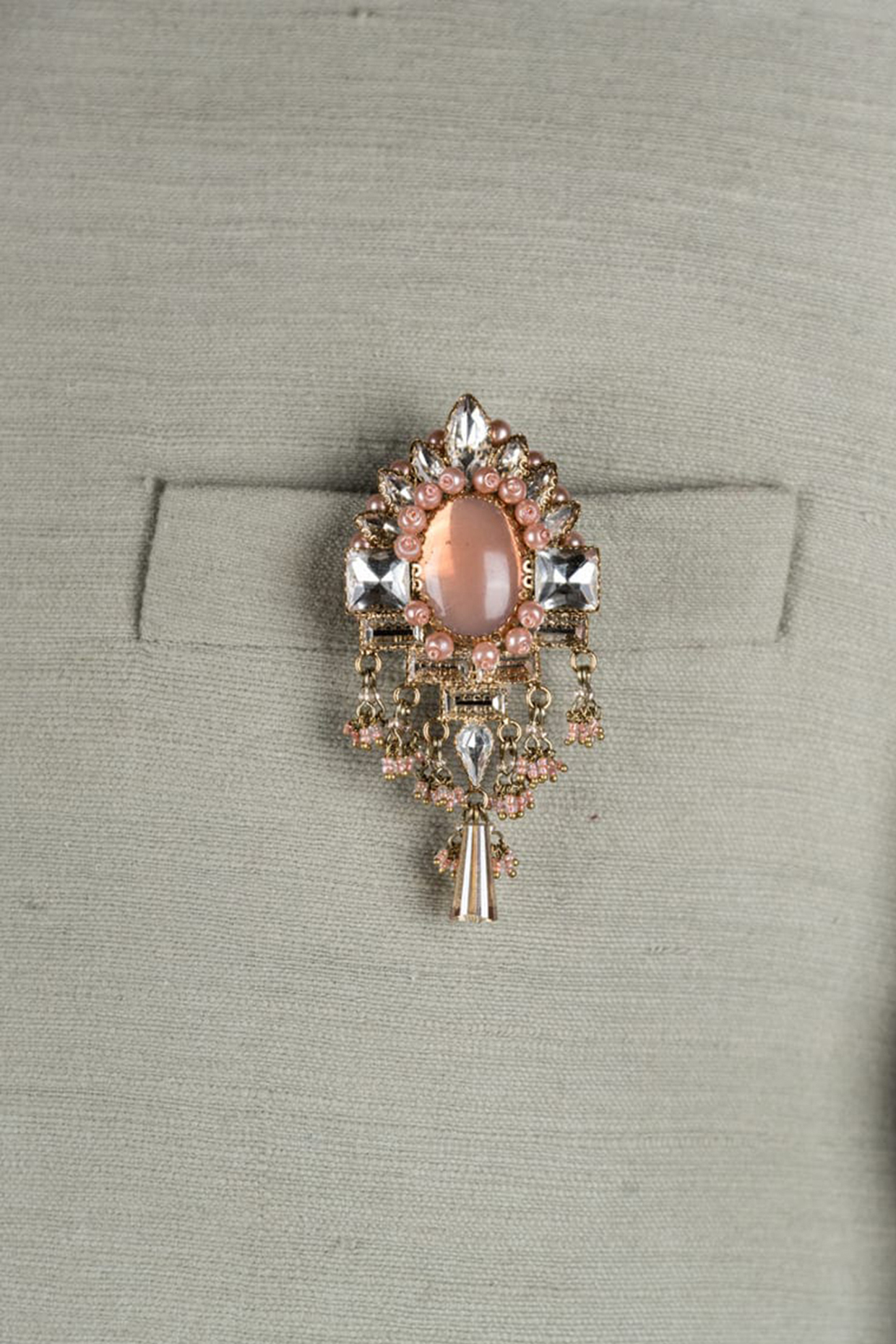 Peach Crystal & Semi-Precious Stone Brooch by TASVA at Pernia's Pop Up Shop
