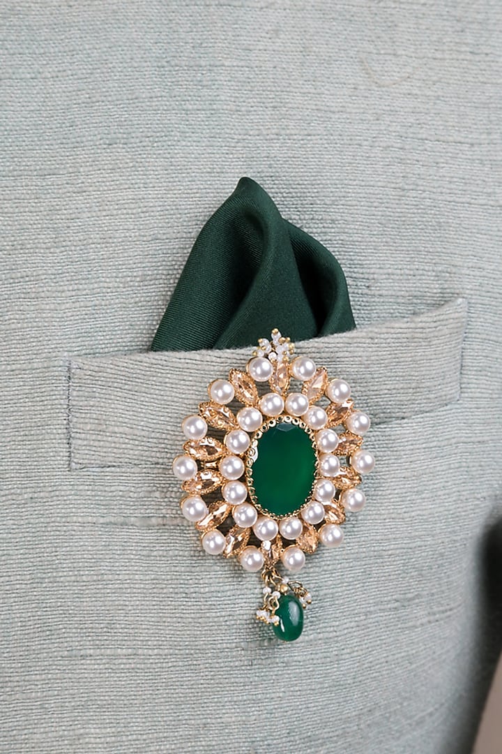 Dark Green Pearl Brooch by TASVA at Pernia's Pop Up Shop