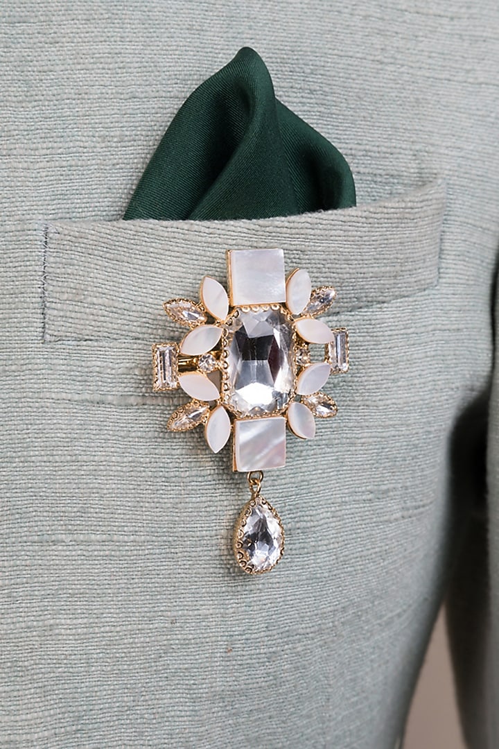 White Crystal & Mother Of Pearl Brooch by TASVA at Pernia's Pop Up Shop