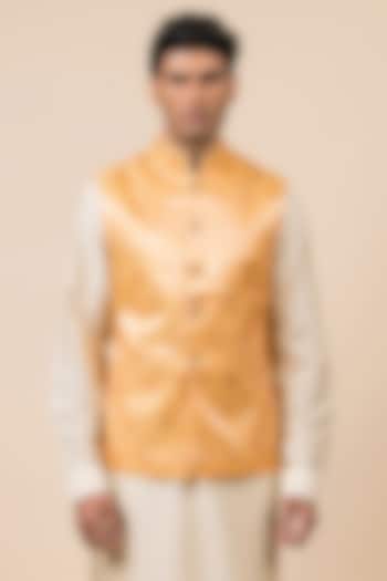 Yellow Brocade Bundi Jacket by TASVA