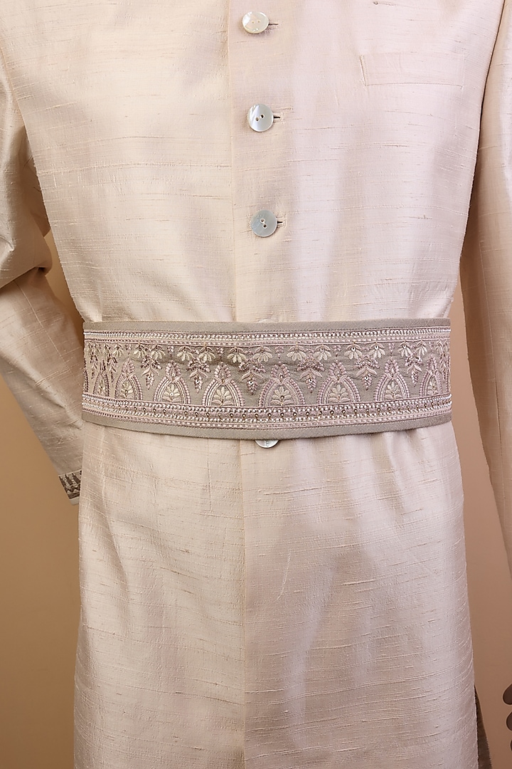 Grey Polyester & Viscose Resham Embroidered Kamarband by TASVA