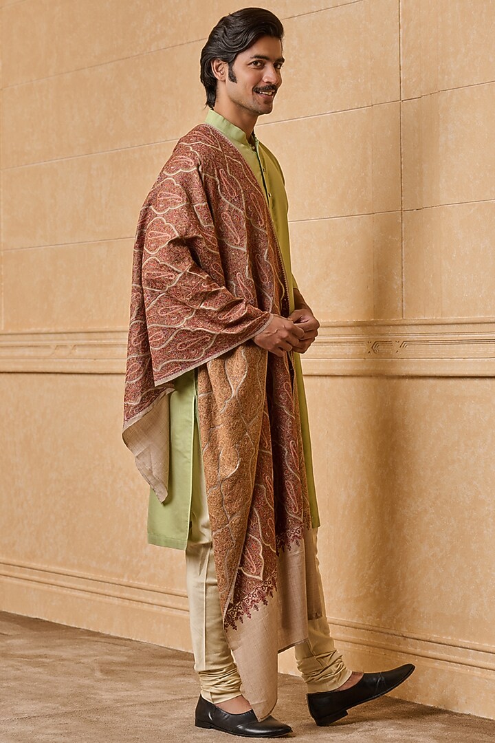 Brown Fine Wool Woven Shawl by TASVA at Pernia's Pop Up Shop