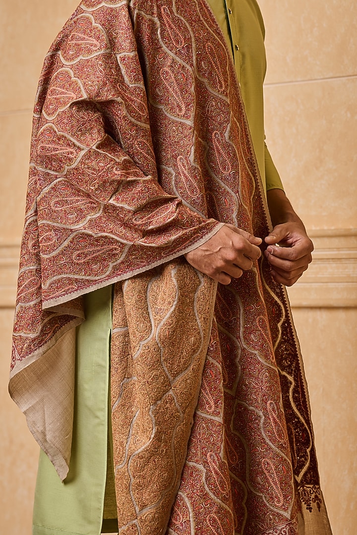 Brown Fine Wool Woven Shawl by TASVA at Pernia's Pop Up Shop