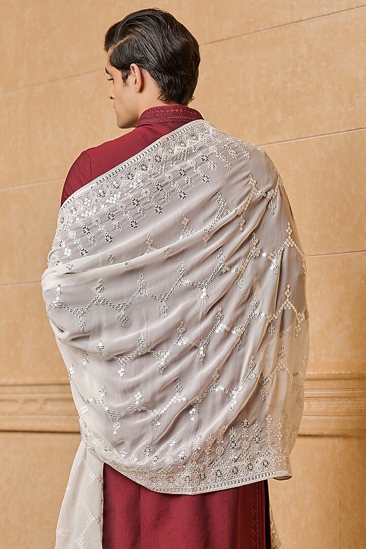White Georgette Sequins Embroidered Shawl by TASVA at Pernia's Pop Up Shop
