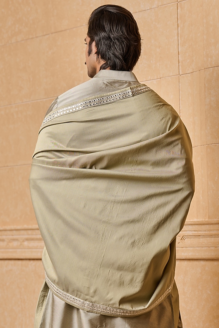 Green Polyester & Viscose Patra Embroidered Shawl by TASVA at Pernia's Pop Up Shop