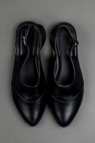 Black Leather Slingback Loafers by TASVA
