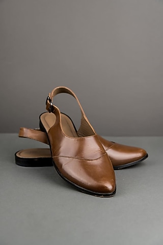 Tan Leather Slingback Loafers by TASVA