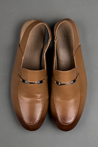 Tan Leather Slingback Loafers by TASVA