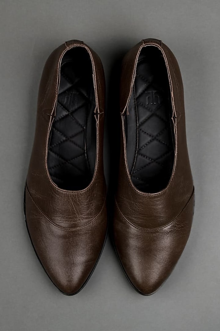 Chocolate Brown Leather Shoes by TASVA