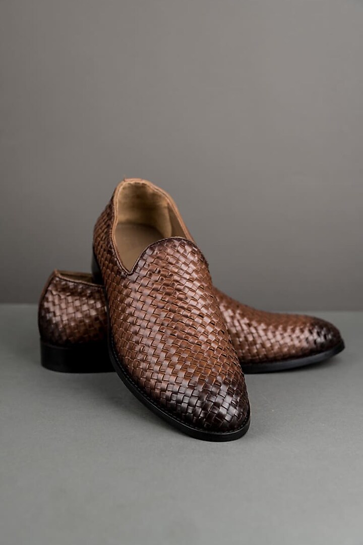 Brown Dual-Toned Leather Shoes by TASVA at Pernia's Pop Up Shop