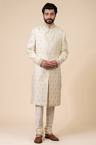 Beige Embroidered Shirt Design by SHIRRIN DESIGN CO. MEN at Pernia's Pop Up  Shop 2024