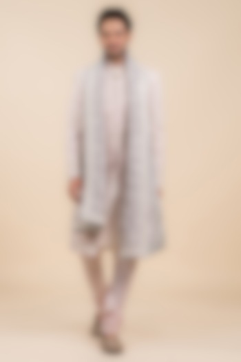 Pink Viscose Polyester Blend Embroidered Wedding Sherwani Set by TASVA at Pernia's Pop Up Shop