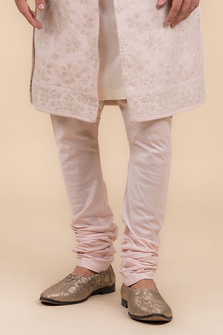 Pink Viscose Polyester Blend Embroidered Wedding Sherwani Set by TASVA at Pernia's Pop Up Shop