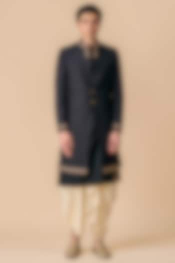 Black Viscose Polyester Blend Embellished Indowestern Set by TASVA at Pernia's Pop Up Shop