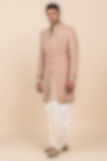 Pink Viscose Polyester Blend Embellished Indowestern Set by TASVA at Pernia's Pop Up Shop