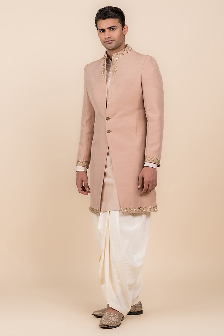 Pink Viscose Polyester Blend Embellished Indowestern Set by TASVA at Pernia's Pop Up Shop