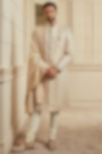 Gold Brocade Embroidered Wedding Sherwani Set by TASVA at Pernia's Pop Up Shop