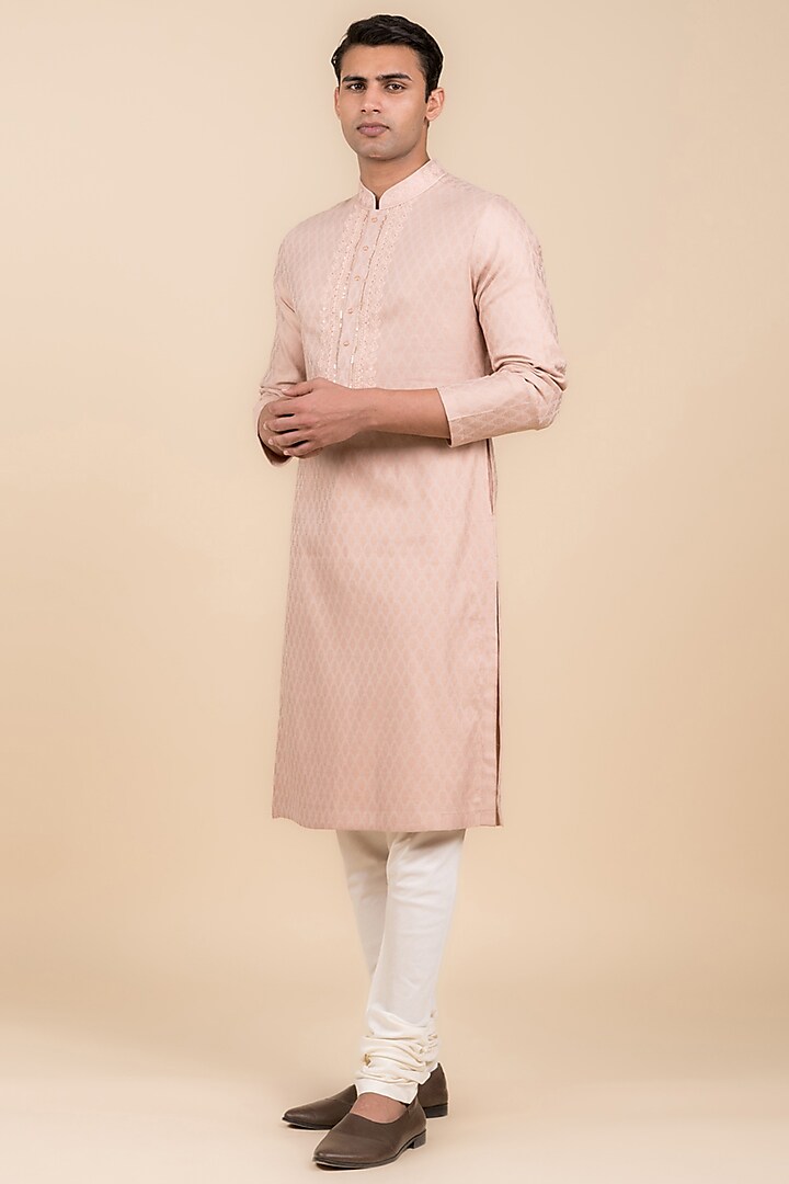 Pink Jacquard Embroidered Kurta Set by TASVA at Pernia's Pop Up Shop