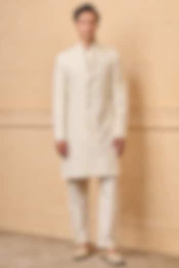 Ivory Viscose Blend Thread Embroidered Achkan Set by TASVA at Pernia's Pop Up Shop