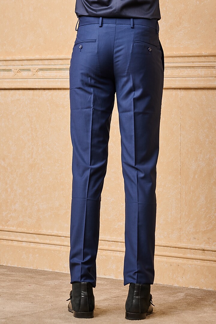 Medium Blue Polyester Blend Trousers by TASVA at Pernia's Pop Up Shop