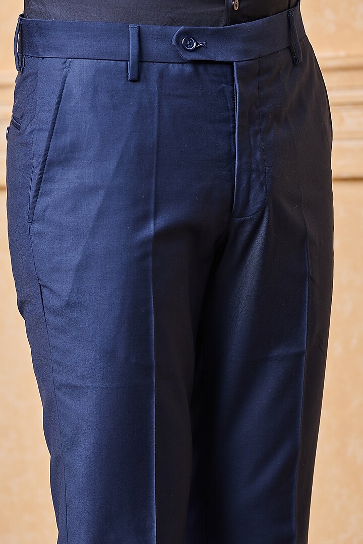 Medium Blue Polyester Blend Trousers by TASVA at Pernia's Pop Up Shop