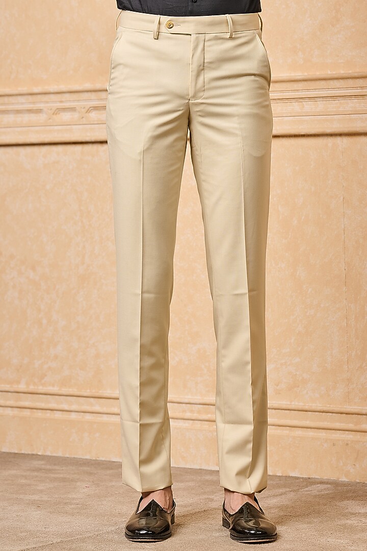 Beige Polyester Blend Trousers by TASVA at Pernia's Pop Up Shop