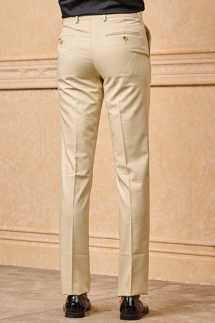 Beige Polyester Blend Trousers by TASVA at Pernia's Pop Up Shop