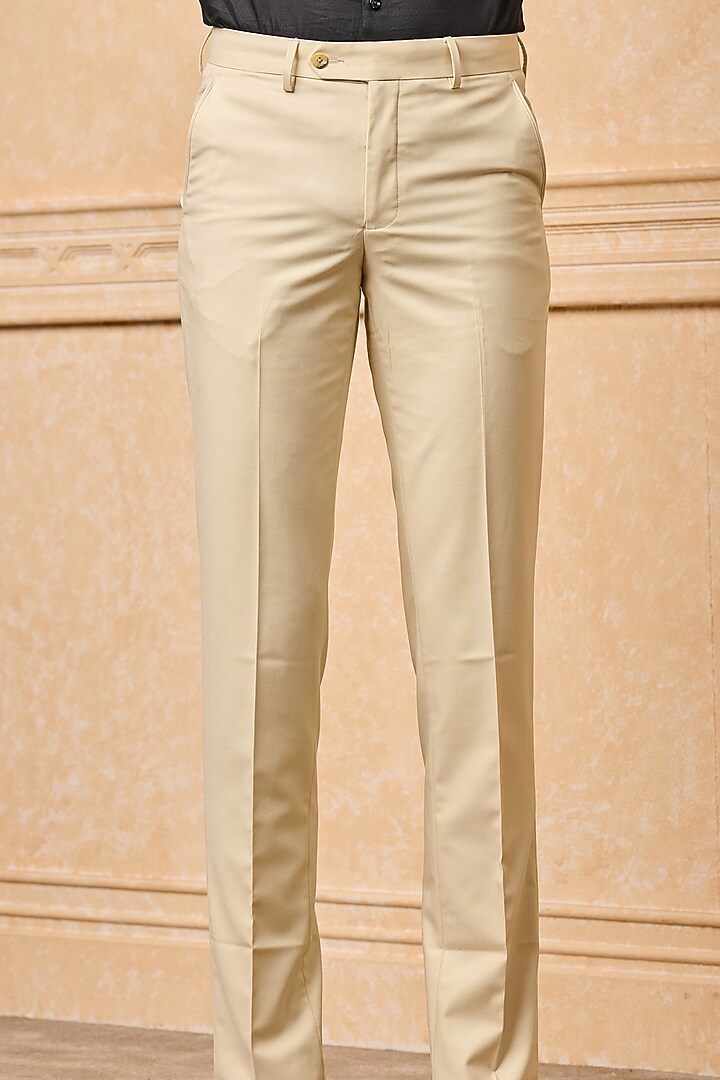 Beige Polyester Blend Trousers by TASVA at Pernia's Pop Up Shop