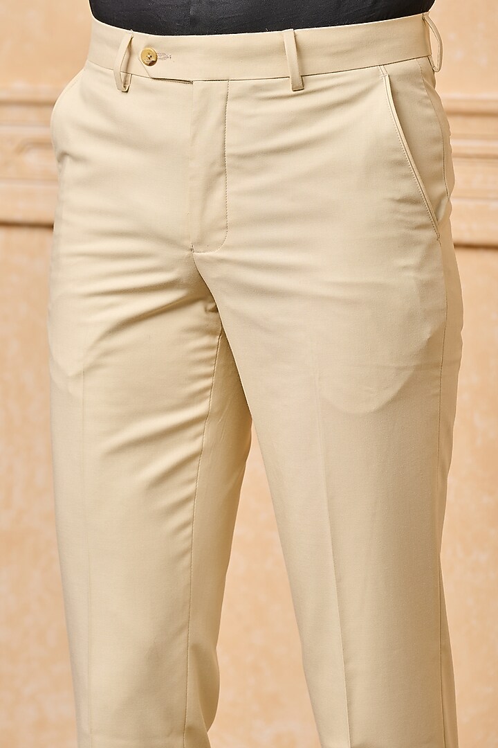 Beige Polyester Blend Trousers by TASVA at Pernia's Pop Up Shop