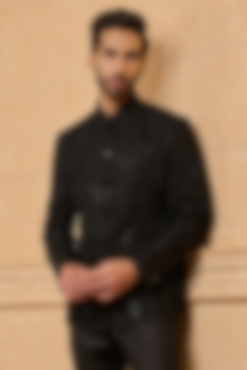 Black Viscose Embroidered Bandhgala by TASVA at Pernia's Pop Up Shop