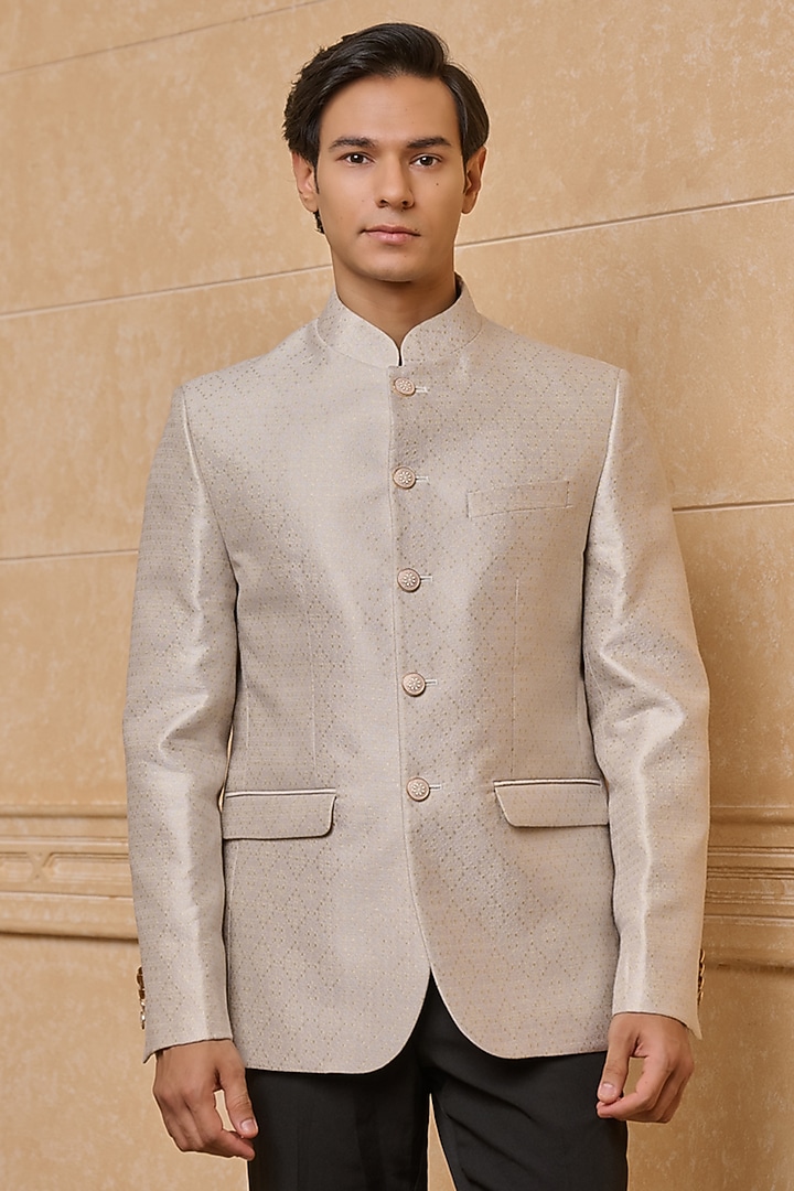 Gold Polyester & Viscose Bandhgala by TASVA at Pernia's Pop Up Shop