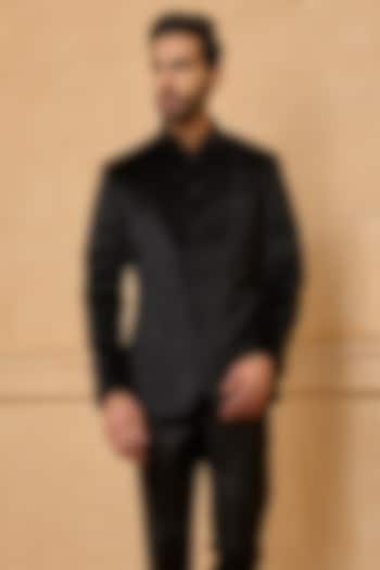 Black Silk Bandhgala by TASVA at Pernia's Pop Up Shop