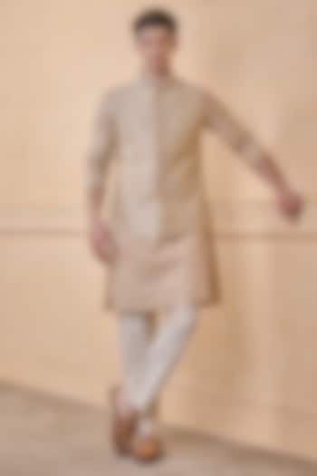 Gold Cotton & Metallic Bundi Jacket Set by TASVA at Pernia's Pop Up Shop