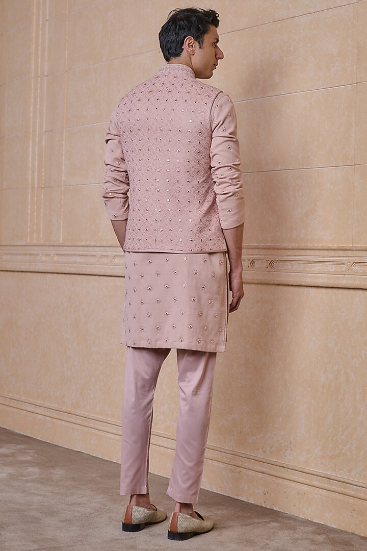 Pink Rayon Embroidered Bundi Jacket Set by TASVA at Pernia's Pop Up Shop