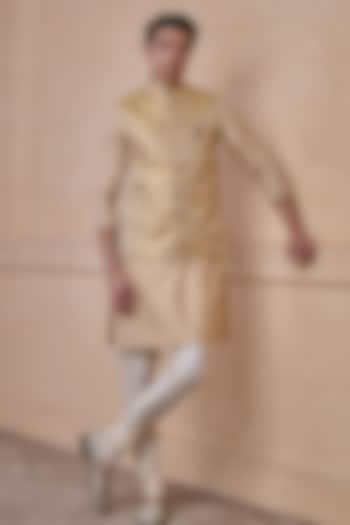 Gold Polyester & Metallic Fabric Bundi Jacket Set by TASVA at Pernia's Pop Up Shop