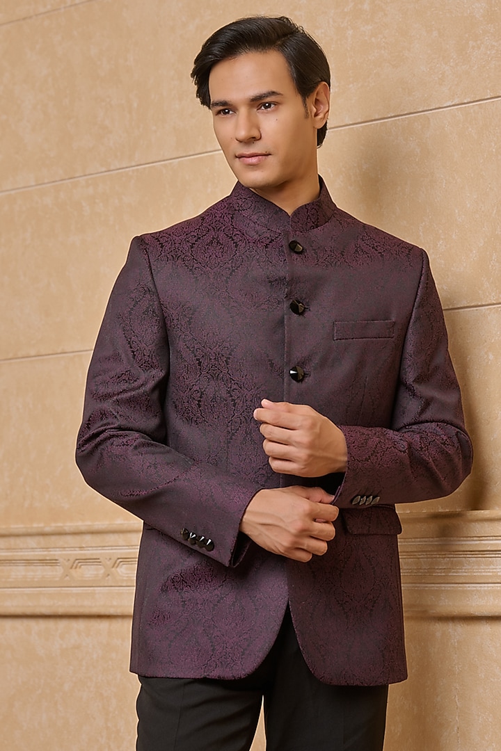 Wine Viscose & Polyester Bandhgala by TASVA at Pernia's Pop Up Shop