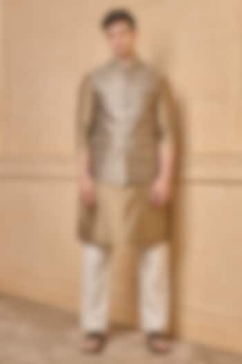 Medium Grey Brocade Bundi Jacket Set by TASVA at Pernia's Pop Up Shop