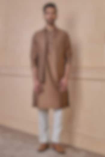 Brown Cotton Embroidered Bundi Jacket Set by TASVA at Pernia's Pop Up Shop