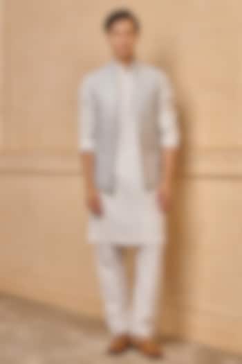 Light Blue Polyester Bundi Jacket Set by TASVA at Pernia's Pop Up Shop