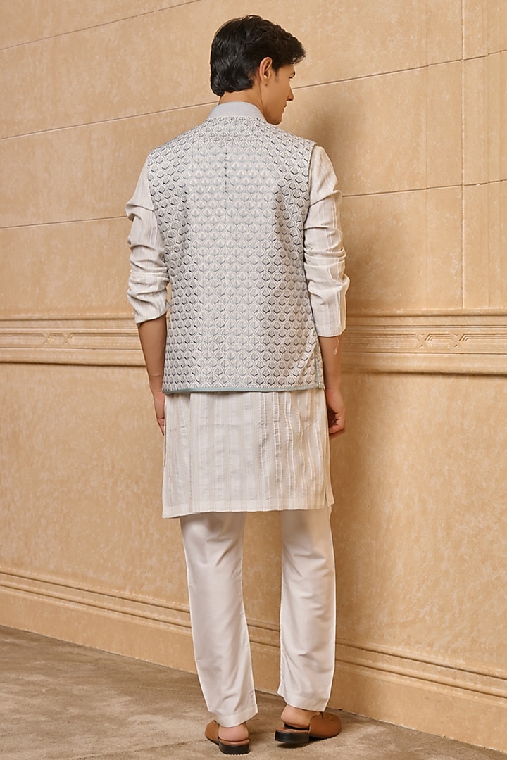 Light Blue Polyester Bundi Jacket Set by TASVA at Pernia's Pop Up Shop